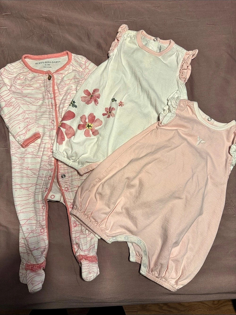 Burt's Bees Baby Romper Set Pink & white Baby 0-3M